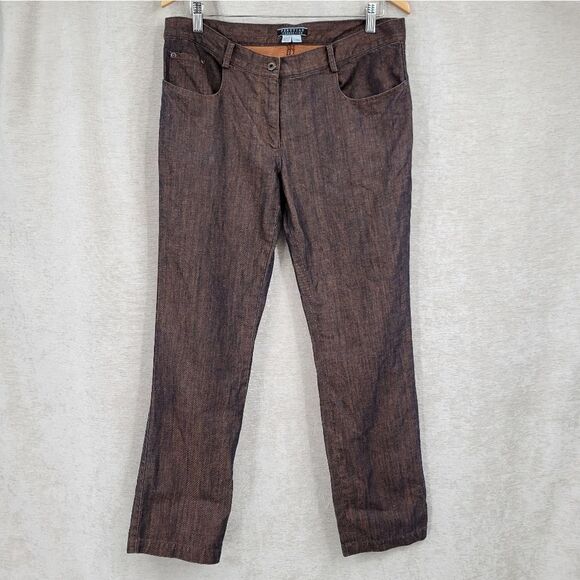 Peruvian Connection Cotton Linen Blend Denim Jeans Orange Black Fall Women's 12 - Picture 1 of 9